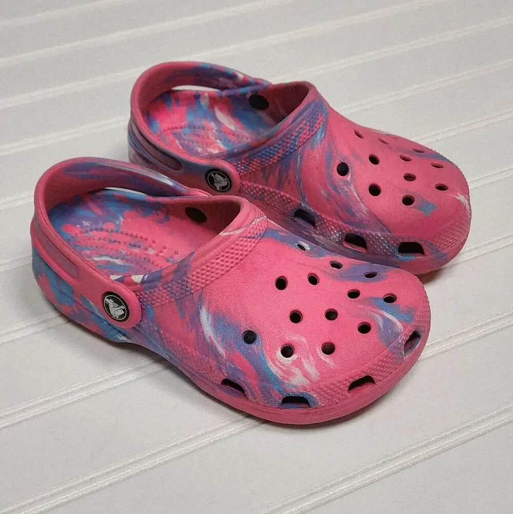 Crocs Classic Marbled Kids Clogs Sandals Size 1 Kids Pink